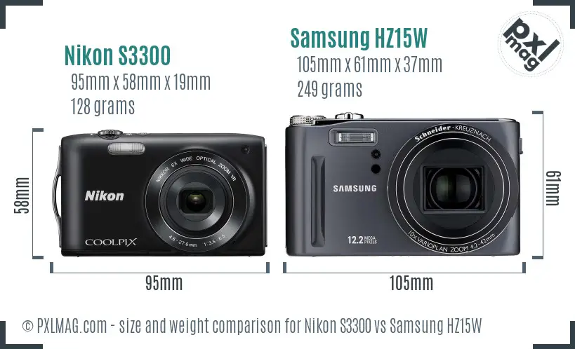 Nikon S3300 vs Samsung HZ15W size comparison