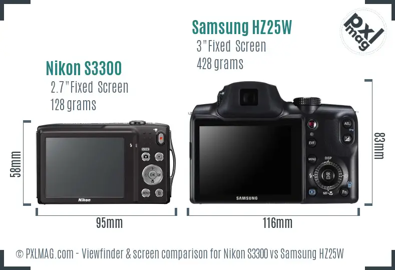 Nikon S3300 vs Samsung HZ25W Screen and Viewfinder comparison Nikon S3300 vs Samsung HZ25W Screen and Viewfinder comparison