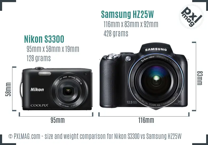 Nikon S3300 vs Samsung HZ25W size comparison Nikon S3300 vs Samsung HZ25W size comparison