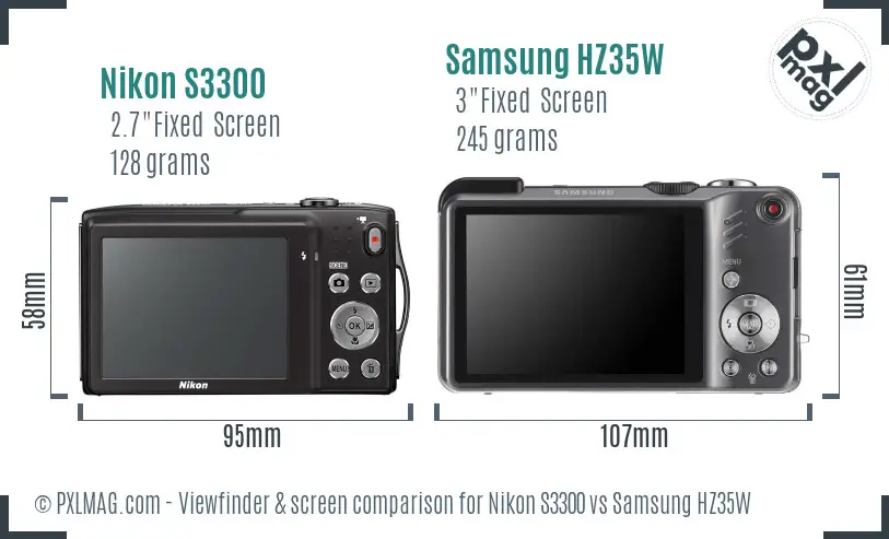 Nikon S3300 vs Samsung HZ35W Screen and Viewfinder comparison