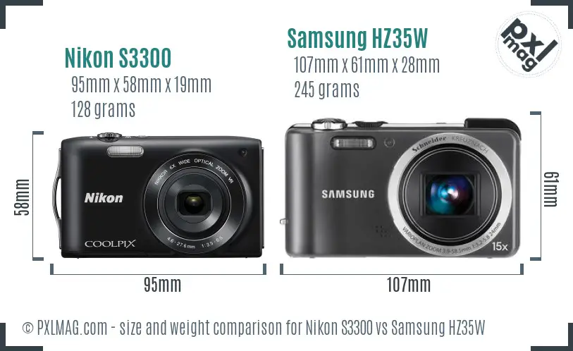 Nikon S3300 vs Samsung HZ35W size comparison