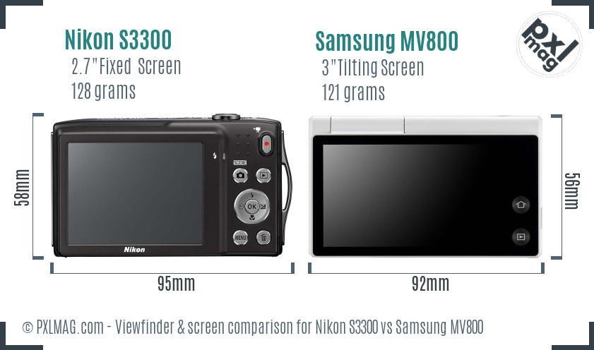 Nikon S3300 vs Samsung MV800 Screen and Viewfinder comparison