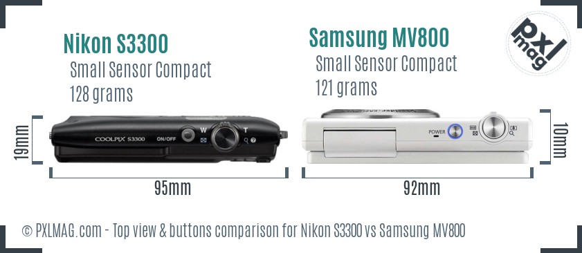 Nikon S3300 vs Samsung MV800 top view buttons comparison
