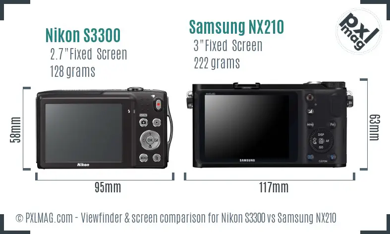 Nikon S3300 vs Samsung NX210 Screen and Viewfinder comparison