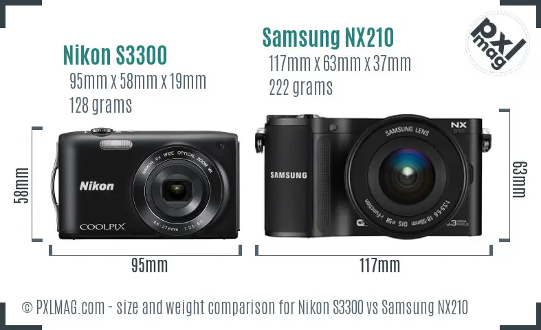 Nikon S3300 vs Samsung NX210 size comparison
