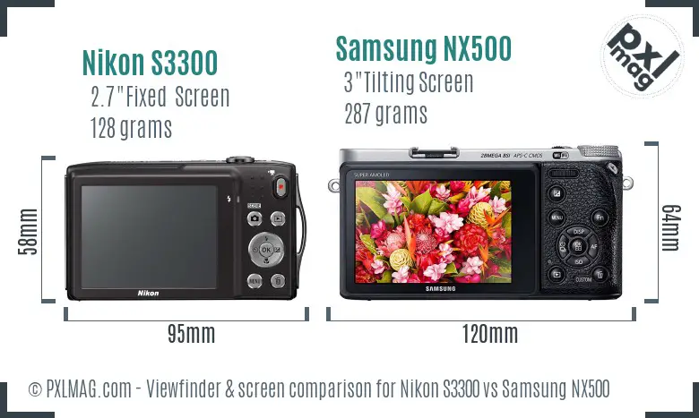 Nikon S3300 vs Samsung NX500 Screen and Viewfinder comparison