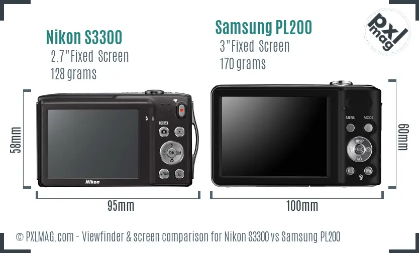 Nikon S3300 vs Samsung PL200 Screen and Viewfinder comparison