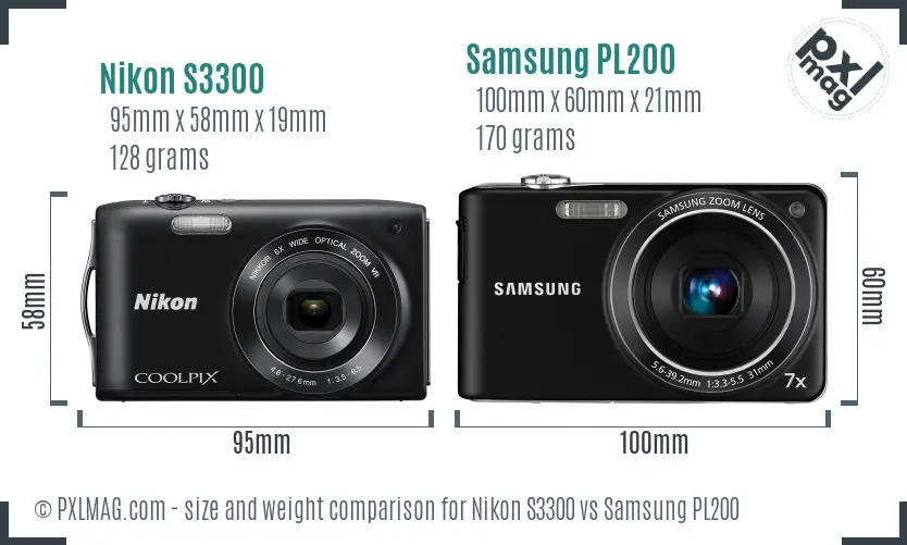 Nikon S3300 vs Samsung PL200 size comparison