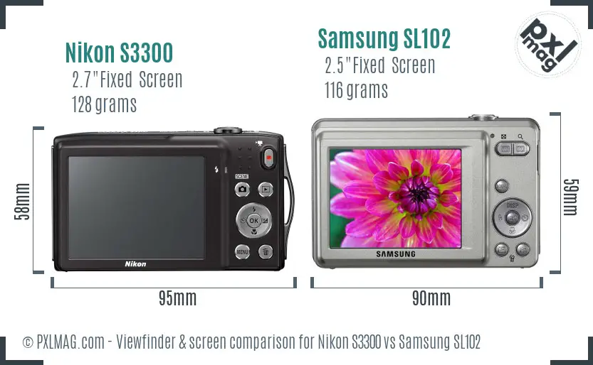 Nikon S3300 vs Samsung SL102 Screen and Viewfinder comparison Nikon S3300 vs Samsung SL102 Screen and Viewfinder comparison