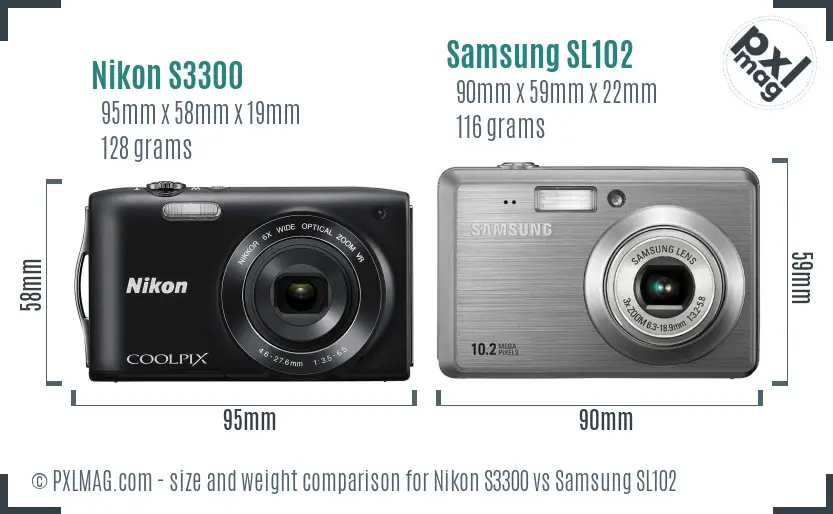Nikon S3300 vs Samsung SL102 size comparison Nikon S3300 vs Samsung SL102 size comparison