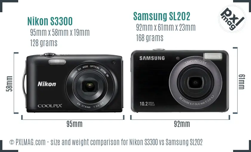 Nikon S3300 vs Samsung SL202 size comparison Nikon S3300 vs Samsung SL202 size comparison