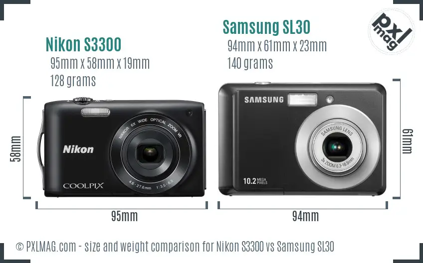 Nikon S3300 vs Samsung SL30 size comparison Nikon S3300 vs Samsung SL30 size comparison