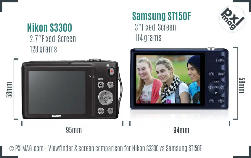 Nikon S3300 vs Samsung ST150F Screen and Viewfinder comparison