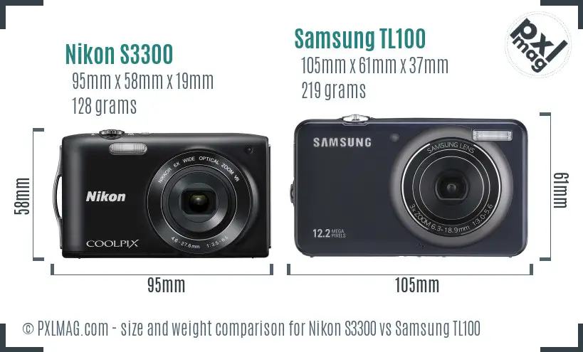 Nikon S3300 vs Samsung TL100 size comparison