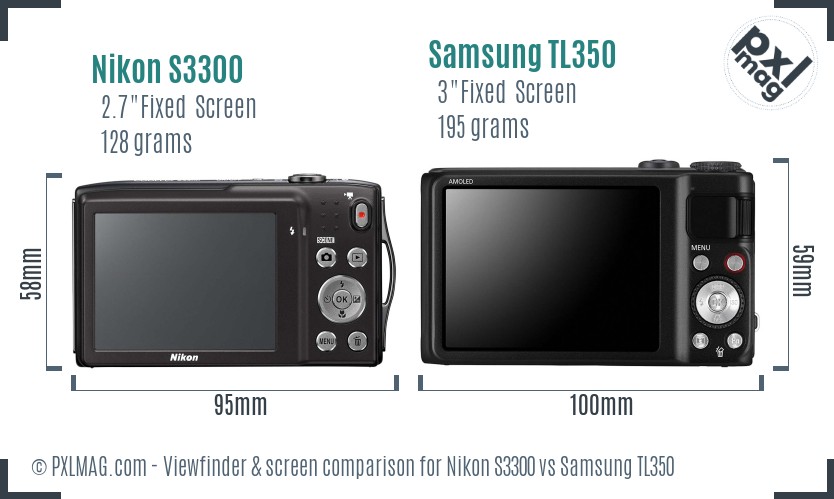 Nikon S3300 vs Samsung TL350 Screen and Viewfinder comparison