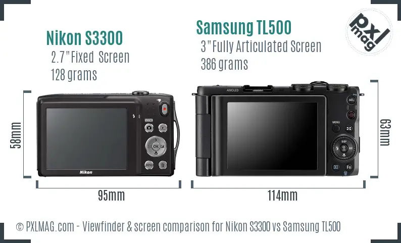 Nikon S3300 vs Samsung TL500 Screen and Viewfinder comparison