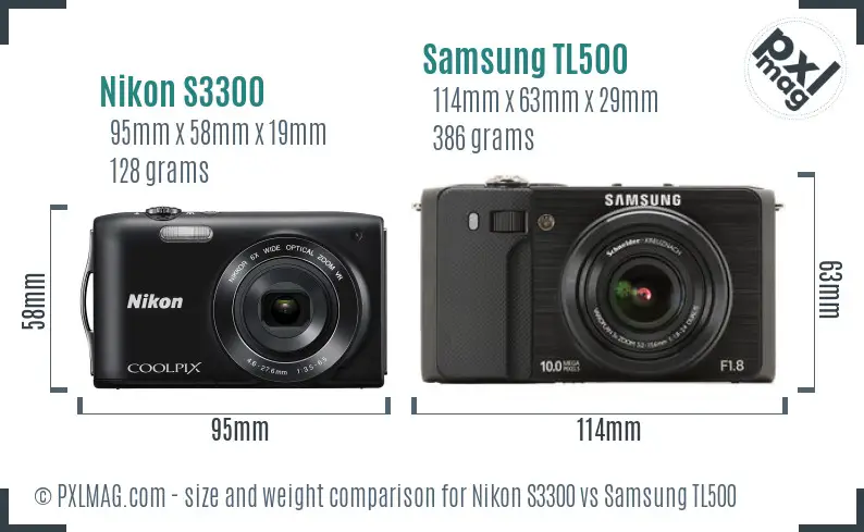 Nikon S3300 vs Samsung TL500 size comparison