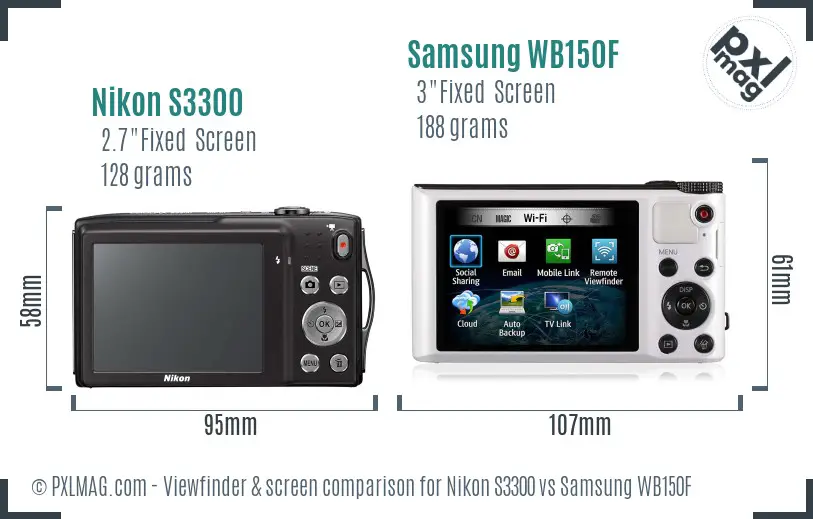 Nikon S3300 vs Samsung WB150F Screen and Viewfinder comparison Nikon S3300 vs Samsung WB150F Screen and Viewfinder comparison