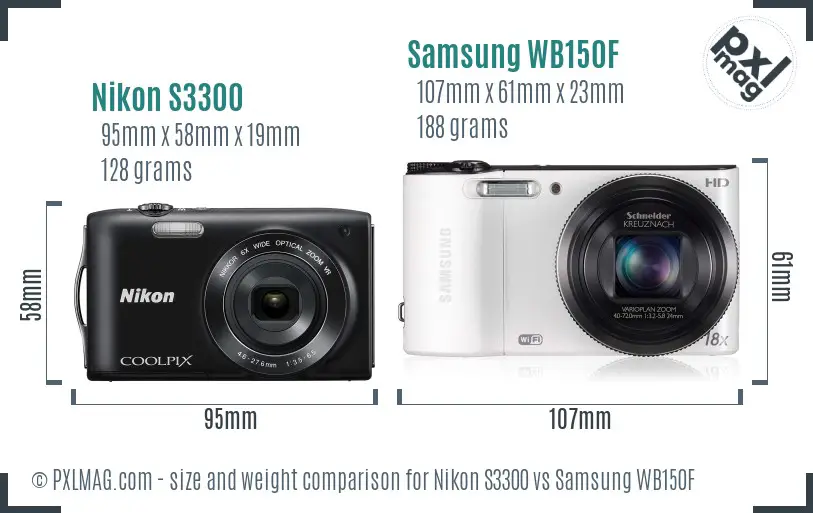 Nikon S3300 vs Samsung WB150F size comparison Nikon S3300 vs Samsung WB150F size comparison