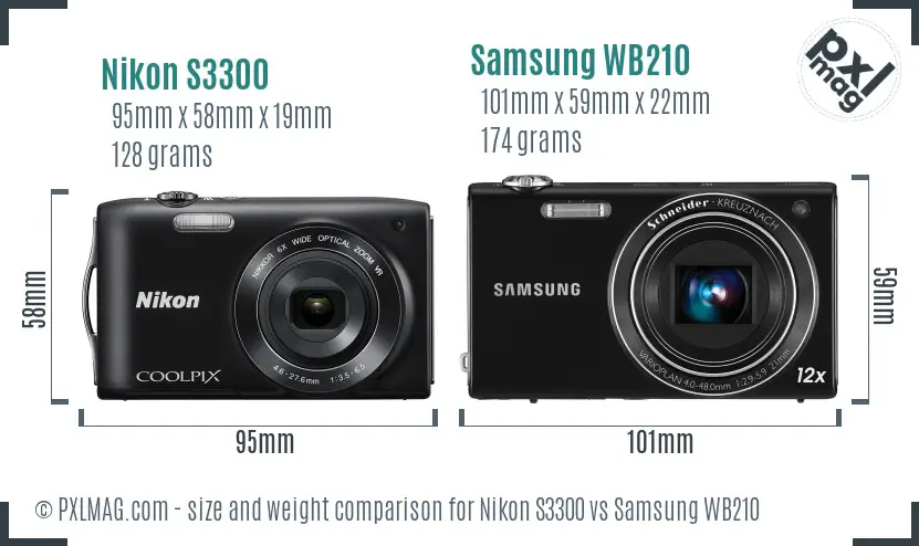 Nikon S3300 vs Samsung WB210 size comparison