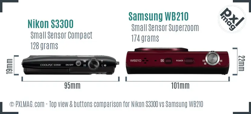 Nikon S3300 vs Samsung WB210 top view buttons comparison