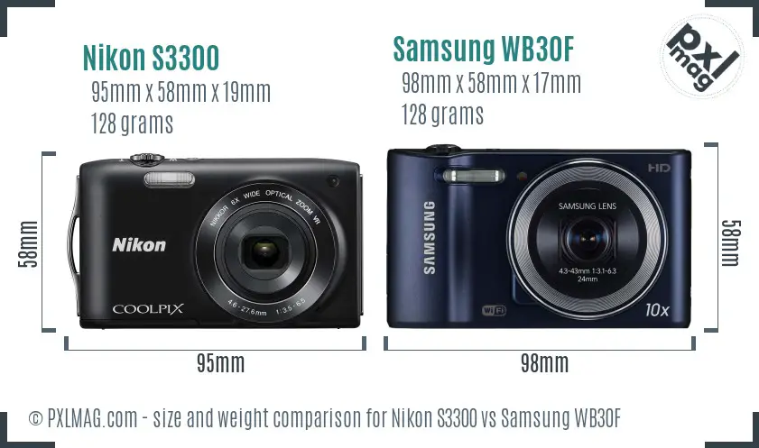 Nikon S3300 vs Samsung WB30F size comparison Nikon S3300 vs Samsung WB30F size comparison