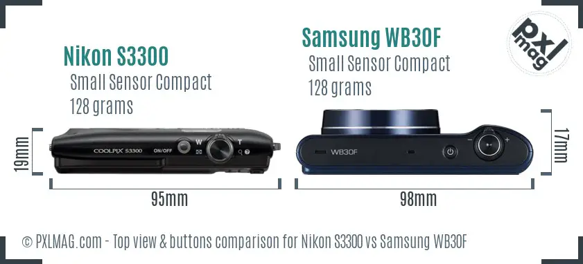 Nikon S3300 vs Samsung WB30F top view buttons comparison Nikon S3300 vs Samsung WB30F top view buttons comparison