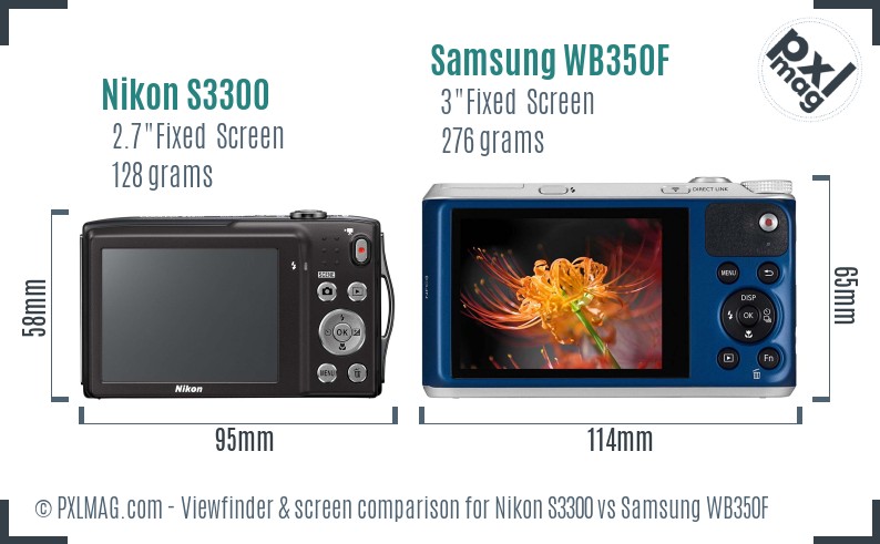 Nikon S3300 vs Samsung WB350F Screen and Viewfinder comparison