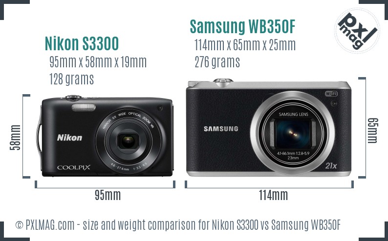 Nikon S3300 vs Samsung WB350F size comparison