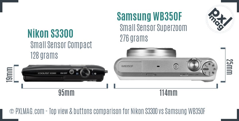 Nikon S3300 vs Samsung WB350F top view buttons comparison