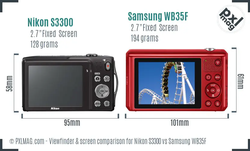 Nikon S3300 vs Samsung WB35F Screen and Viewfinder comparison