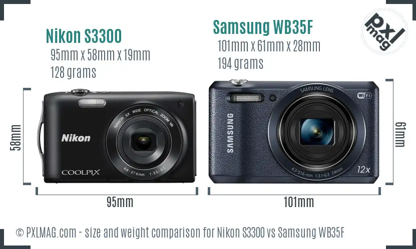 Nikon S3300 vs Samsung WB35F size comparison