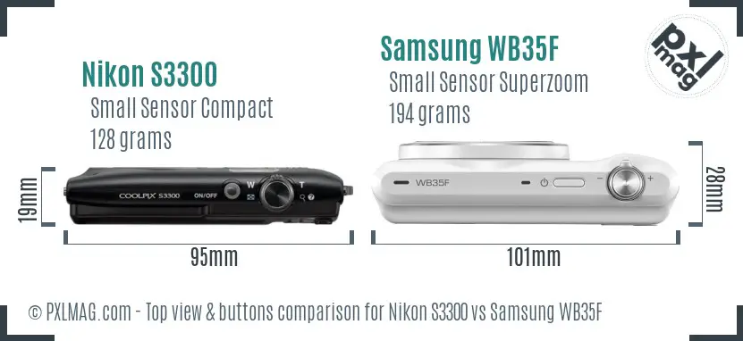 Nikon S3300 vs Samsung WB35F top view buttons comparison