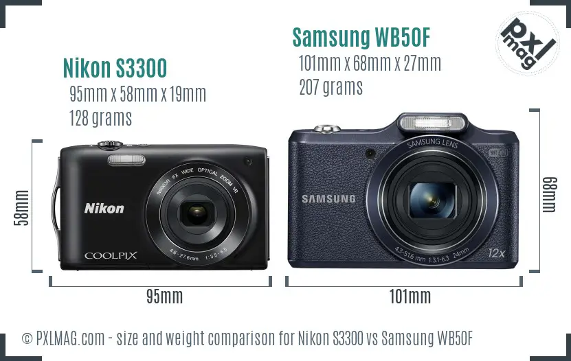 Nikon S3300 vs Samsung WB50F size comparison