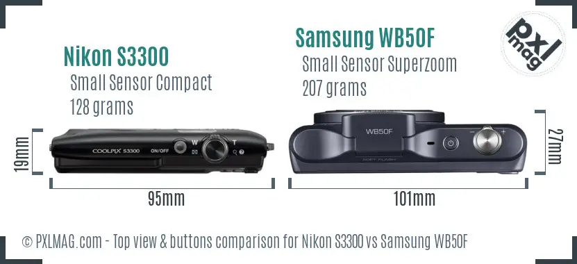Nikon S3300 vs Samsung WB50F top view buttons comparison