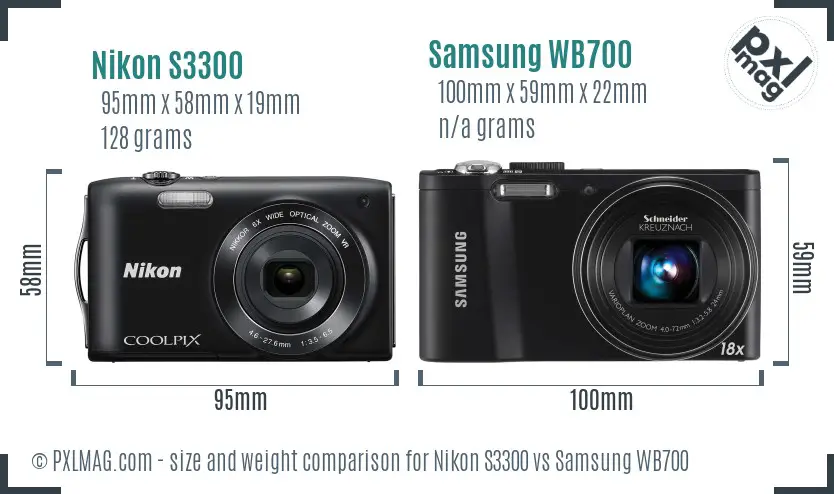 Nikon S3300 vs Samsung WB700 size comparison