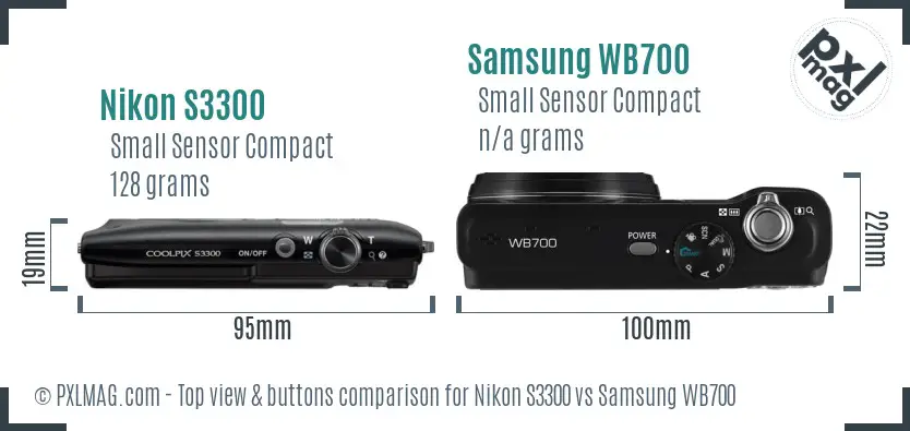 Nikon S3300 vs Samsung WB700 top view buttons comparison