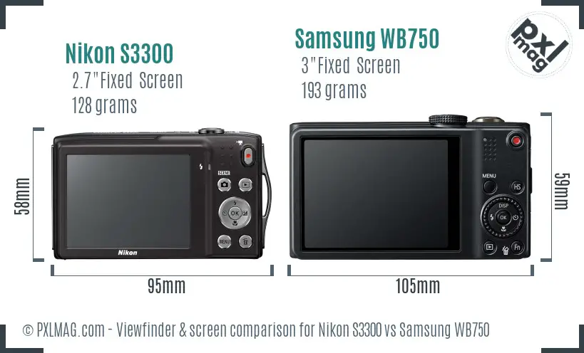 Nikon S3300 vs Samsung WB750 Screen and Viewfinder comparison