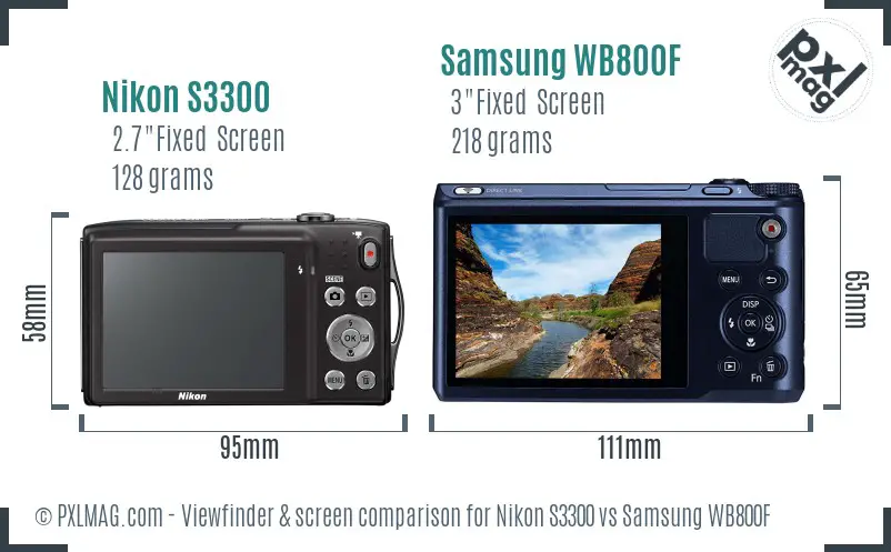 Nikon S3300 vs Samsung WB800F Screen and Viewfinder comparison