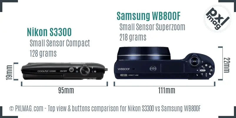 Nikon S3300 vs Samsung WB800F top view buttons comparison