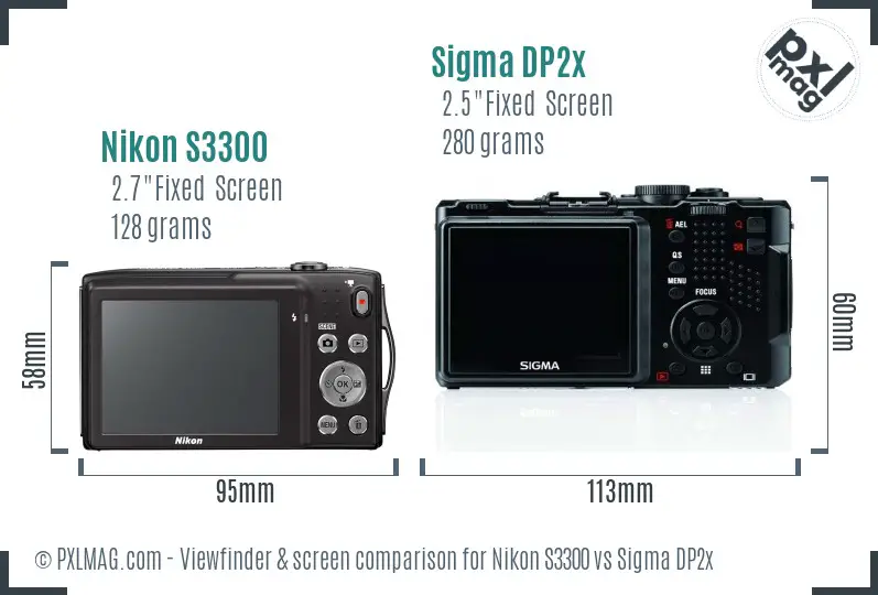 Nikon S3300 vs Sigma DP2x Screen and Viewfinder comparison
