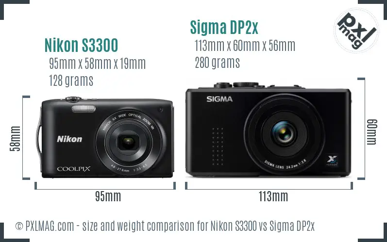 Nikon S3300 vs Sigma DP2x size comparison