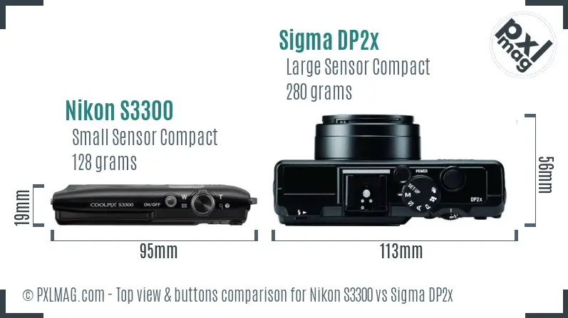 Nikon S3300 vs Sigma DP2x top view buttons comparison