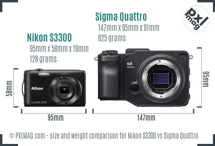 Nikon S3300 vs Sigma Quattro size comparison