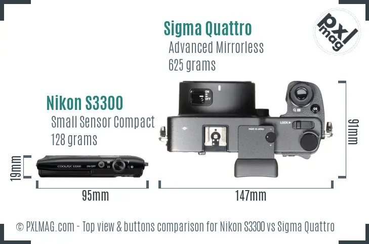 Nikon S3300 vs Sigma Quattro top view buttons comparison