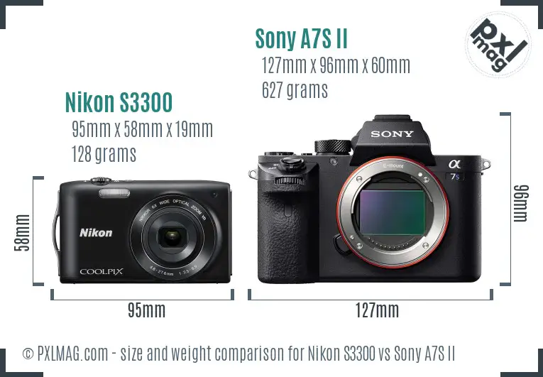 Nikon S3300 vs Sony A7S II size comparison