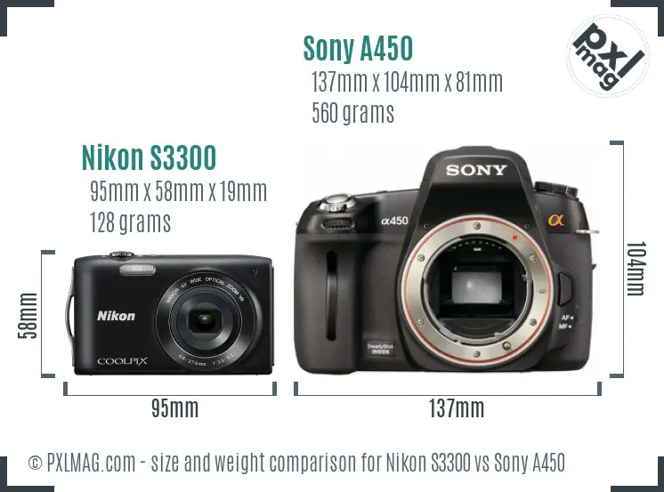 Nikon S3300 vs Sony A450 size comparison