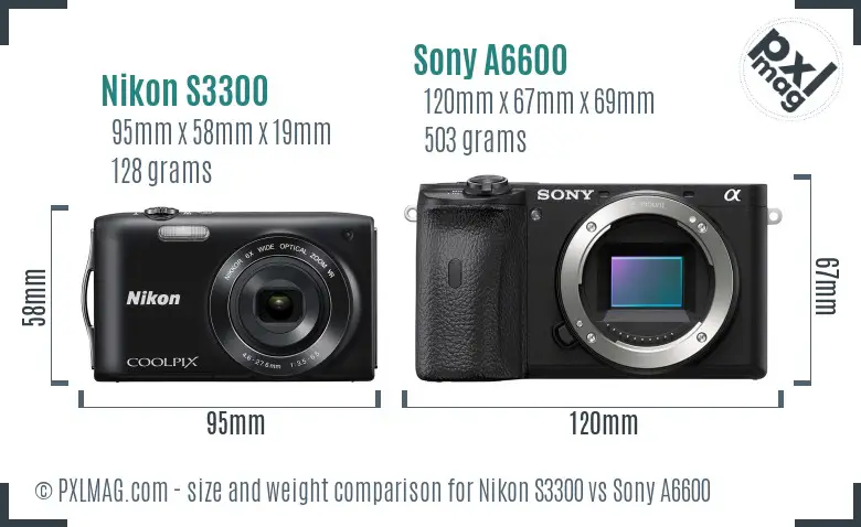 Nikon S3300 vs Sony A6600 size comparison