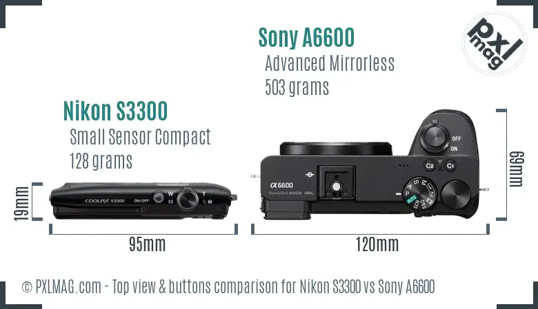 Nikon S3300 vs Sony A6600 top view buttons comparison