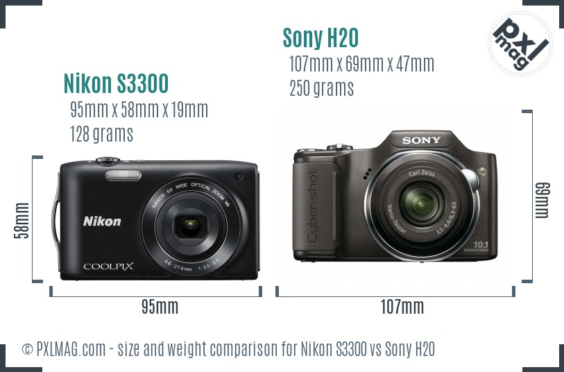 Nikon S3300 vs Sony H20 size comparison Nikon S3300 vs Sony H20 size comparison